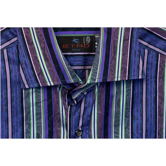 ETRO Authentic Buttons up Stripes Shirt Made in Italy Size M Long Sleeves - Picture 9 of 11